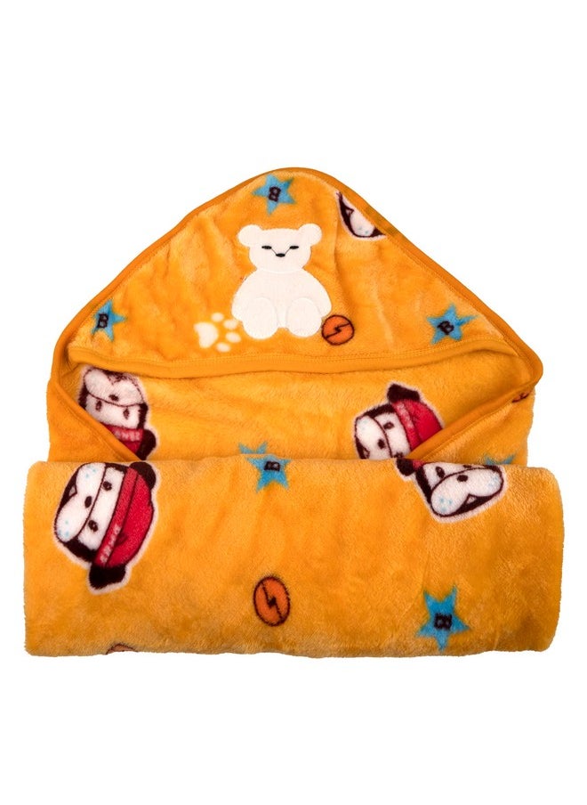 Newborn Baby Blanket With Hood/Infant Ac Blanket/Baby Wrapper/Flannel Baby Blanket For 0-9 Months (70X70Cm) Pack Of 1