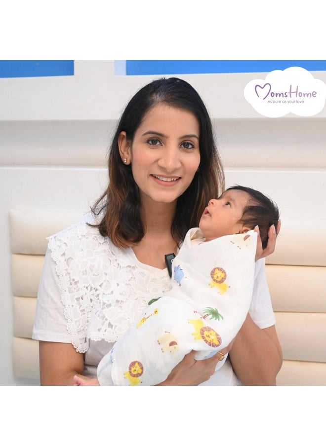 Organic Cotton Baby Muslin Swaddle - Pack Of 3-100X100 Cm (Pinkgiraflionflamingo)