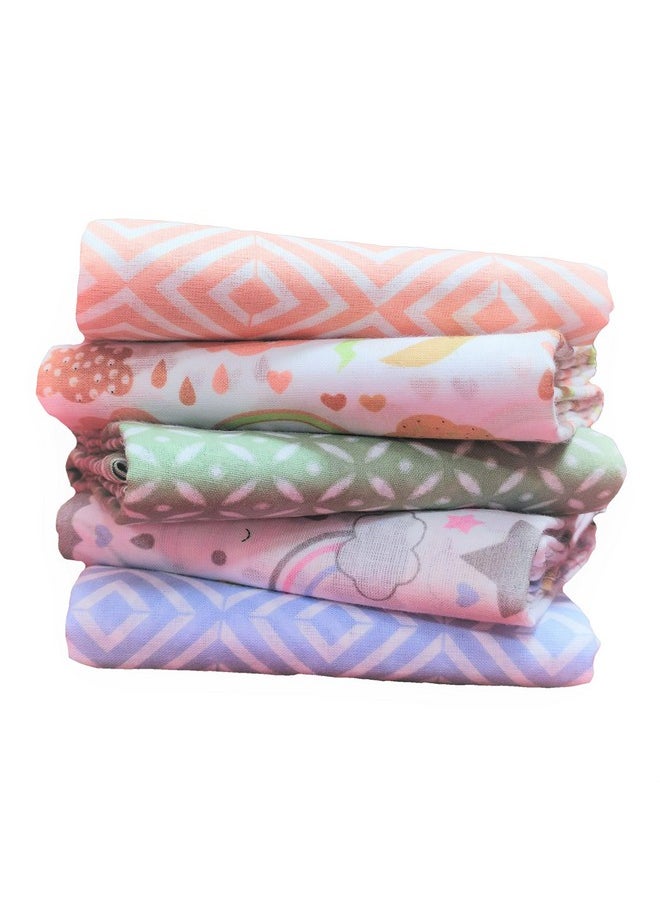 Super Soft Cotton Malmal Swaddle Cloth | Single Layer Swaddle Wrap | Multipurpose Baby Blanket (100X100 Cm, Stars & Clouds, Pack Of 5), 200 Tc