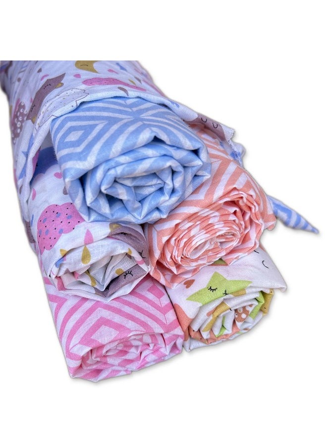 Super Soft Cotton Malmal Swaddle Cloth | Single Layer Swaddle Wrap | Multipurpose Baby Blanket (100X100 Cm, Stars & Clouds, Pack Of 5), 200 Tc