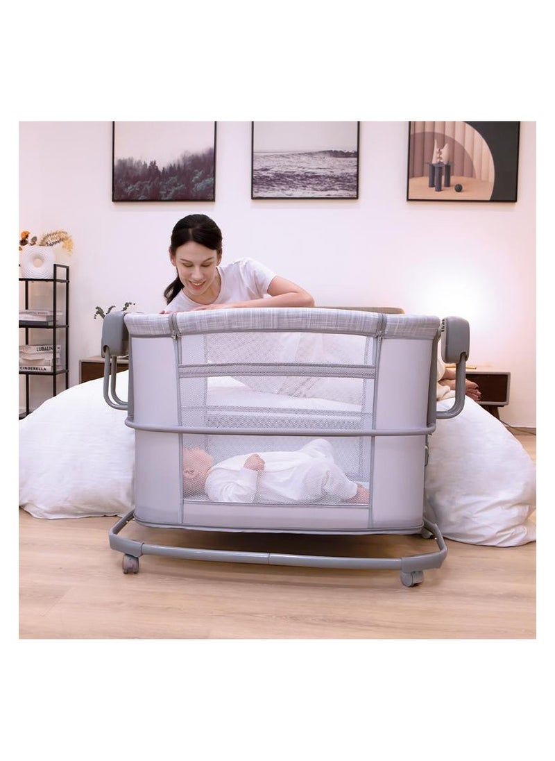 Baby Bassinet with Adjustable Height Bedside Sleeper Crib for Newborns Portable Design with Breathable Mesh and Storage Space