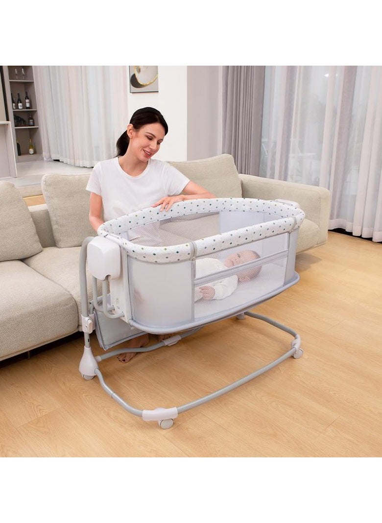 Baby Bassinet with Adjustable Height Bedside Sleeper Crib for Newborns Portable Design with Breathable Mesh and Storage Space