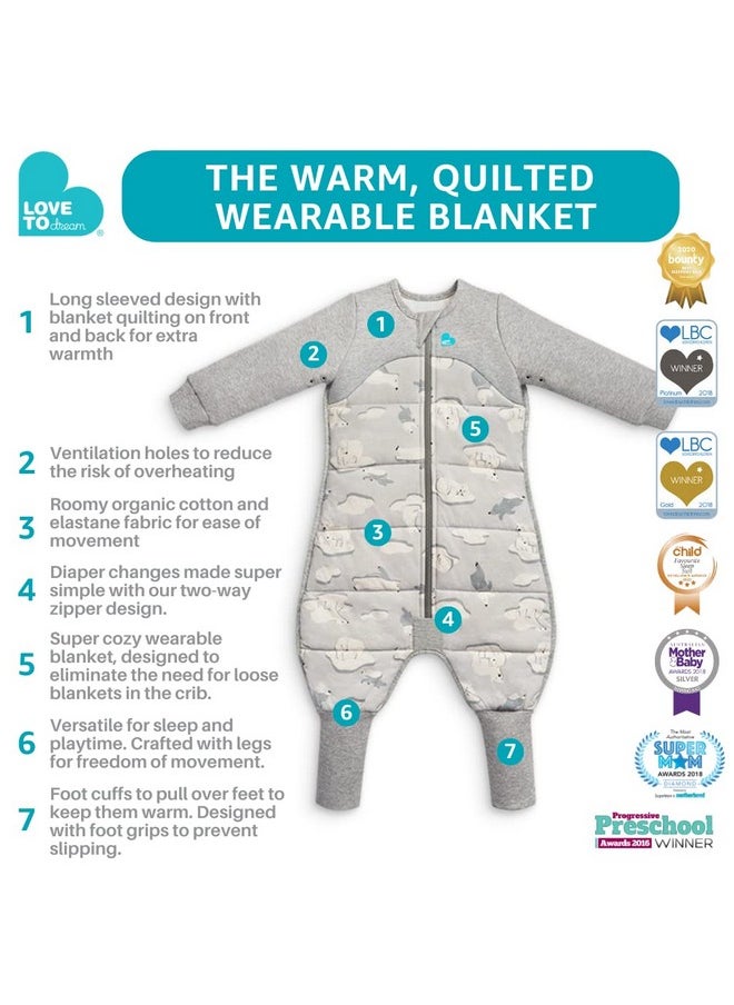 Extra Warm Toddler Sleep Suit (24-36 Mo), Super Soft Temp Regulating Sleeping Sack, 3.5Tog Warm Wearable Blanket, Blue