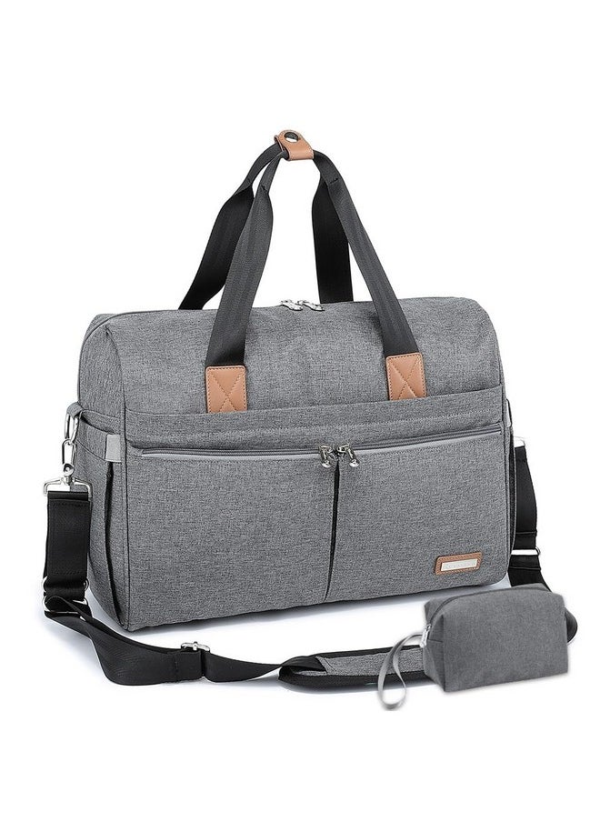 Diaper Bag Tote, Hospital Bags For Labor And Delivery, Multifunction Large Travel Weekender Overnight Bag For Mom And Dad, Convertible Baby Bag For Boy And Girls Gray