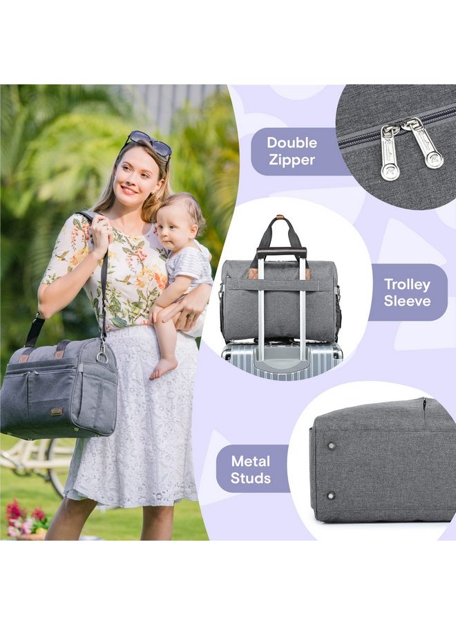 Diaper Bag Tote, Hospital Bags For Labor And Delivery, Multifunction Large Travel Weekender Overnight Bag For Mom And Dad, Convertible Baby Bag For Boy And Girls Gray