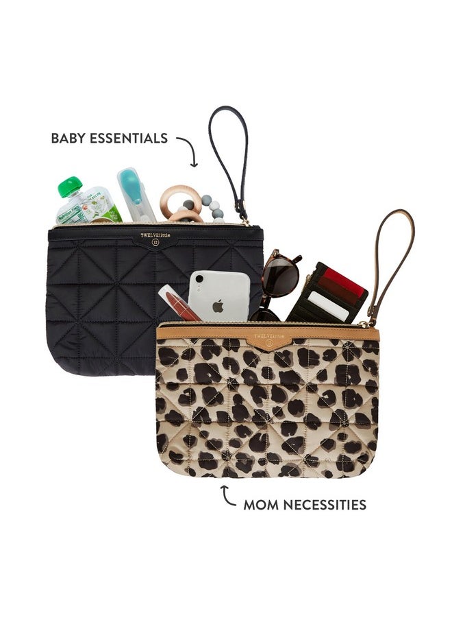 Companion Diaper Pouch 2.0, Quilted Travel Pouch, Machine Washable Zippered Clutch For Diaper And Baby Essentials Leopard