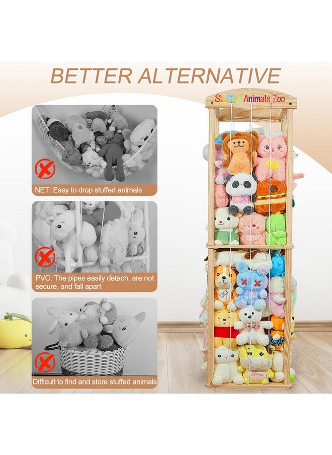 Stuffed Animals Storage Zoo With Led Light Large Wood Kids Toy Storage Organizer Holder For Stuffed Animals Girls Boys Nursery Room Bedrooms Stuff Animals Organizer