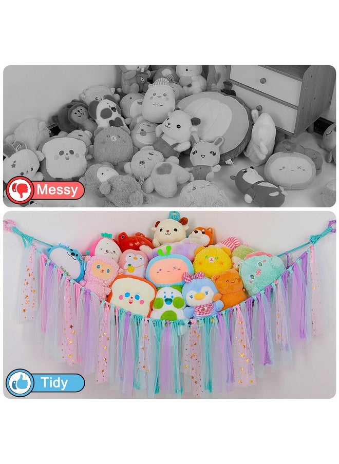 Stuffed Animals Net Or Hammock With Led Light, Toy Hammock Hanging Stuffed Animals Storage Organizer Holder Room Décor For Nursery Kids Bedroom