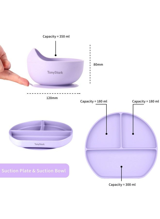 7 Pcs Silicone Baby Feeding Set Bpa-Free,Microwave Safe,Anti-Slip Base | Complete Tableware Kit For Babies & Toddlers With Suction Plate,Bowl,Cup, Spoon,Fork & Bib (Lavender)