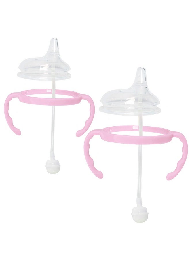 2 Pack Pink Soft Spout Sippy Cup - Transition Sippy Cup Kit For Comotomo 5 & 8 Oz Bottles - Conversion Kit Fits 5 Ounce And 8 Ounce Bottles - Baby Bottle Nipple With Weighted Straw And Bottle Handles