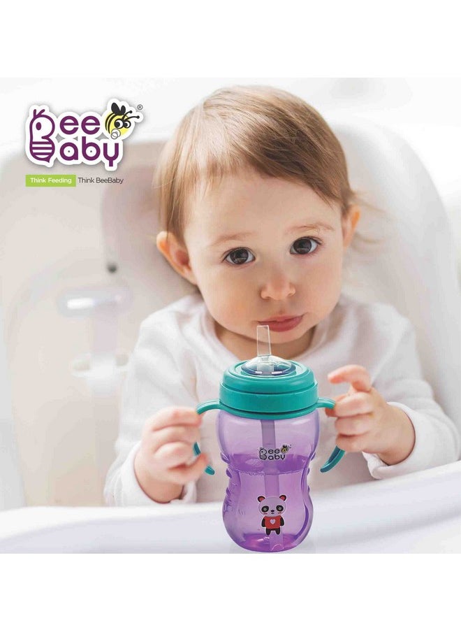 No-Spill Flexi Straw Cup For 1 + Year Old, 100% Bpa Free Baby Sipper Bottle With Detachable Handle, Silicone Flex Straw Sippy Cup For Infant/Toddler, 240 Ml / 8 Oz (Violet, 12M+)