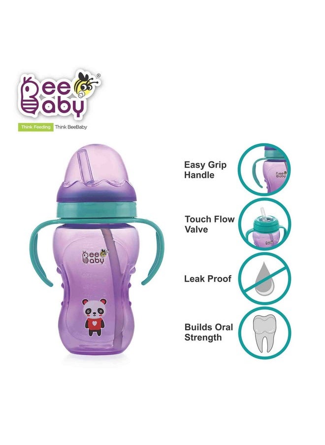 No-Spill Flexi Straw Cup For 1 + Year Old, 100% Bpa Free Baby Sipper Bottle With Detachable Handle, Silicone Flex Straw Sippy Cup For Infant/Toddler, 240 Ml / 8 Oz (Violet, 12M+)