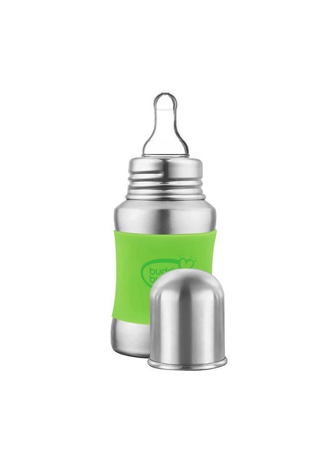 Stella Plus Neck New Born Baby Feeding Bottle Made With High Grade Stainless Steel | Rust Free Feeding Bottle With Nipple | Leak Proof Baby Bottle | With Extra Spout Sipper | 180 Ml | Green