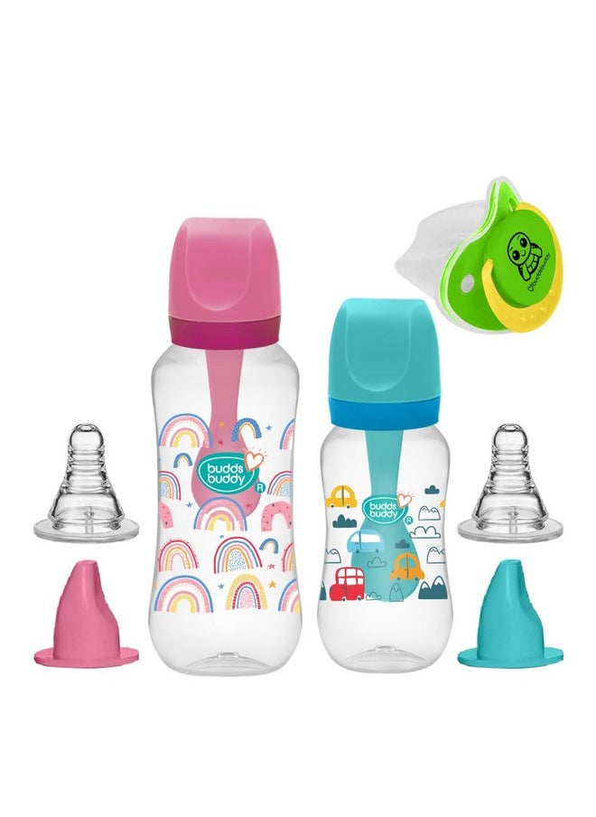 Premium Welcome Baby Set For Newborn With Regular Neck Bpa Free Baby Camry Feeding Bottles 125Ml, 250Ml, Baby Pacifier/Soother (Pack Of 3)