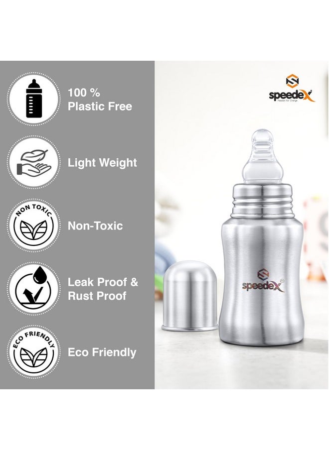 Stainless Steel Infant Baby Feeding Bottle, Bpa Free, Anti-Colic, Plastic-Free, Medium-Flow Nipple (140 Ml)