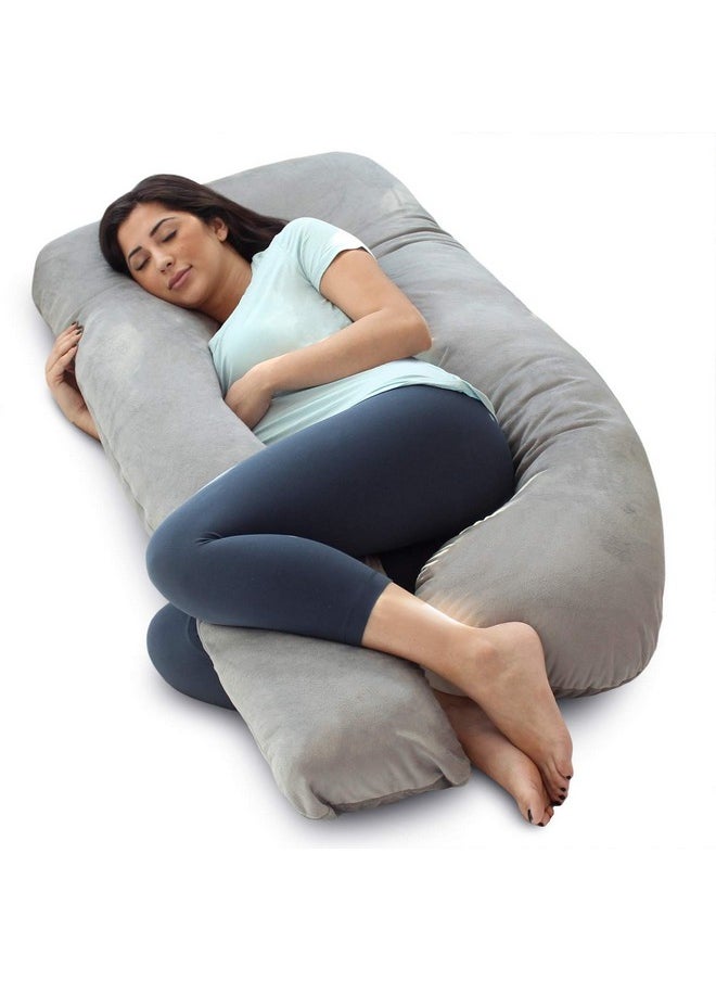 Pregnancy Body Pillow Cover Replacement For U Shaped Body Pillow With Solid Body Only- Velvet Cover Only - Plush Grey