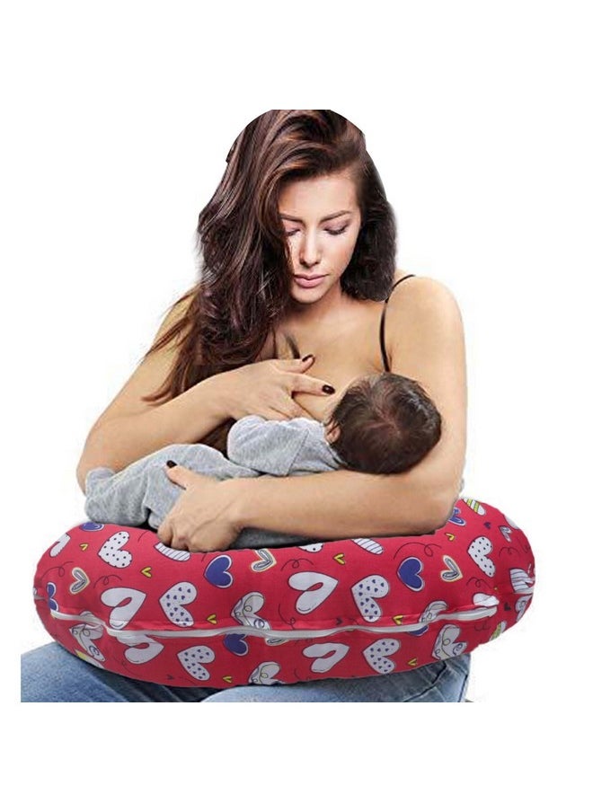 5In1 Baby Feeding Pillow With 100% Cotton Detachable Cover | With Belt And Baby Hoop | Breastfeeding Pillow | Nursing Pillow (Heart Story)