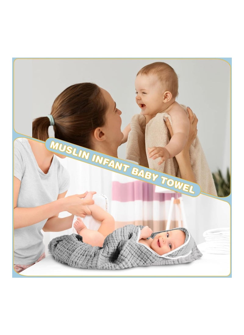 Pack Of 2 Cotton Hooded Baby Bath Towel Sets For Girl Or Boy, Large, 32 X 32 Inch, Light Gray