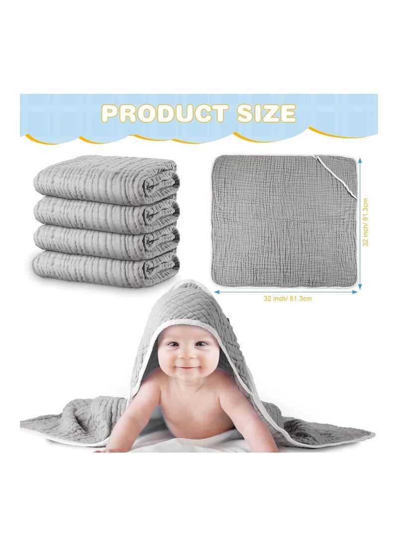Pack Of 2 Cotton Hooded Baby Bath Towel Sets For Girl Or Boy, Large, 32 X 32 Inch, Light Gray