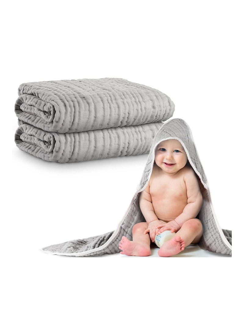 Pack Of 2 Cotton Hooded Baby Bath Towel Sets For Girl Or Boy, Large, 32 X 32 Inch, Light Gray