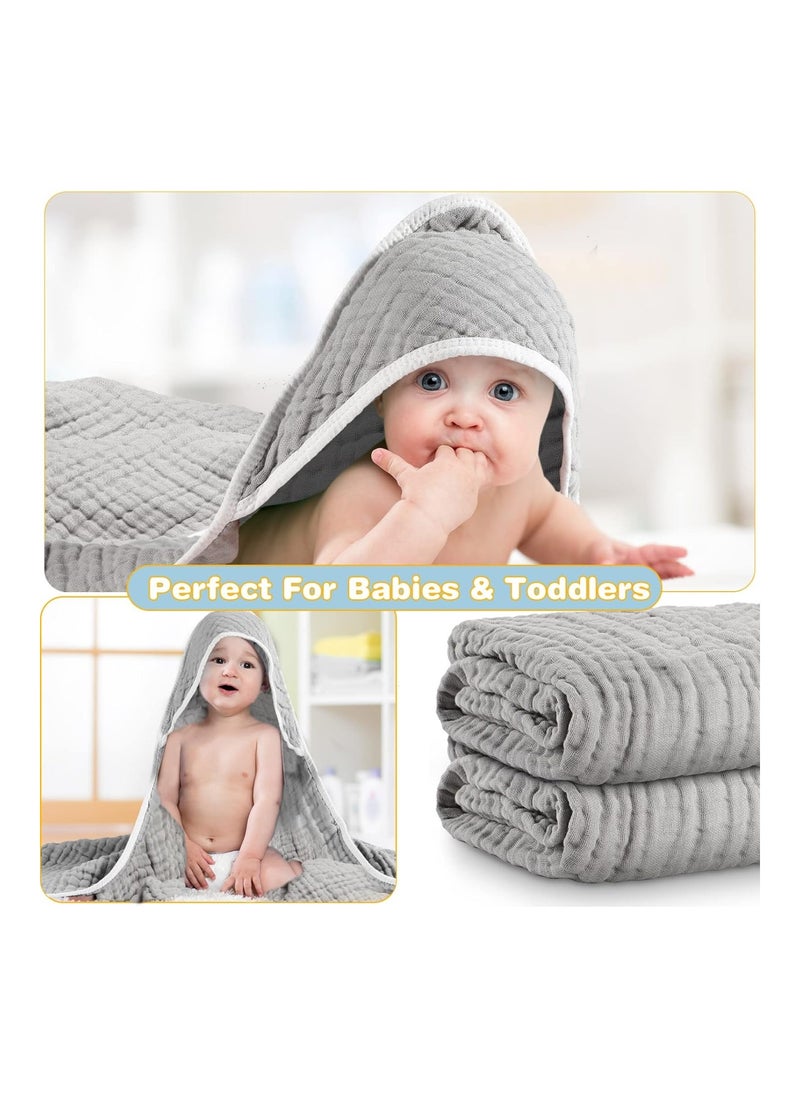 Pack Of 2 Cotton Hooded Baby Bath Towel Sets For Girl Or Boy, Large, 32 X 32 Inch, Light Gray