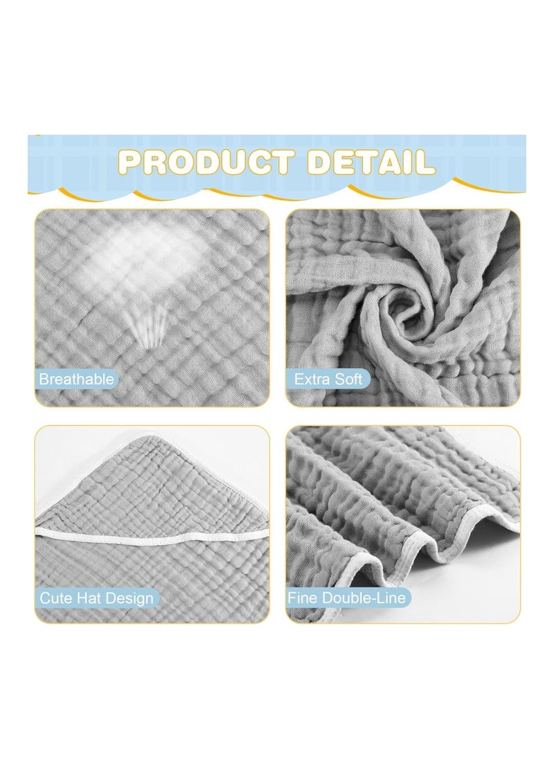 Pack Of 2 Cotton Hooded Baby Bath Towel Sets For Girl Or Boy, Large, 32 X 32 Inch, Light Gray