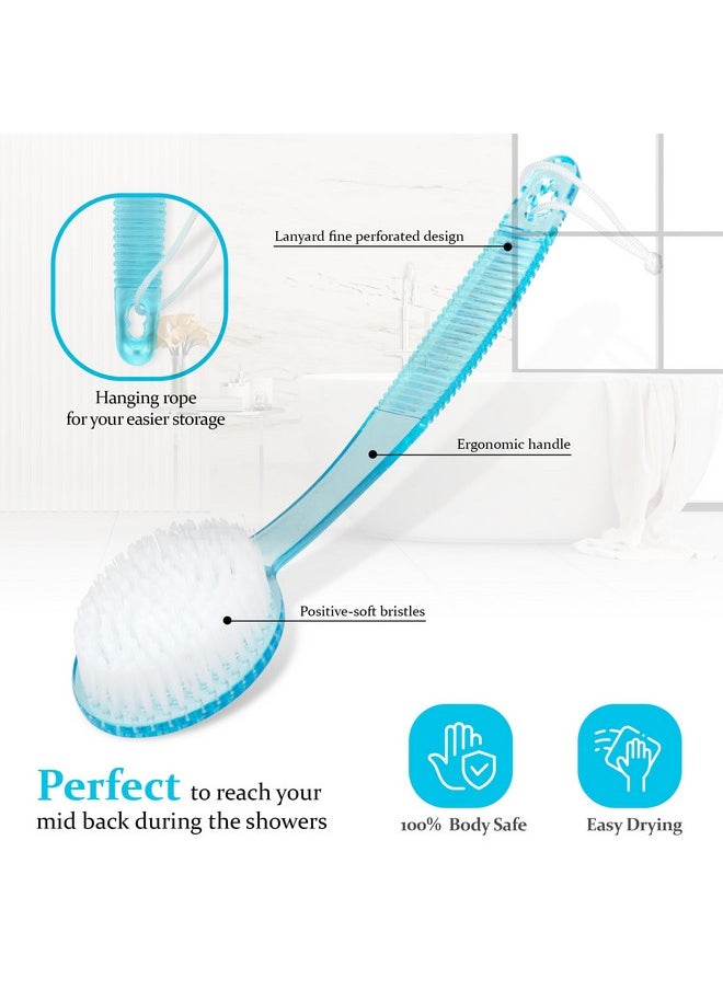 Bath Brush With Bristles, Long Handle For Exfoliating Back, Body, And Feet, Bath And Shower Scrubber, Blue (1 Pack)