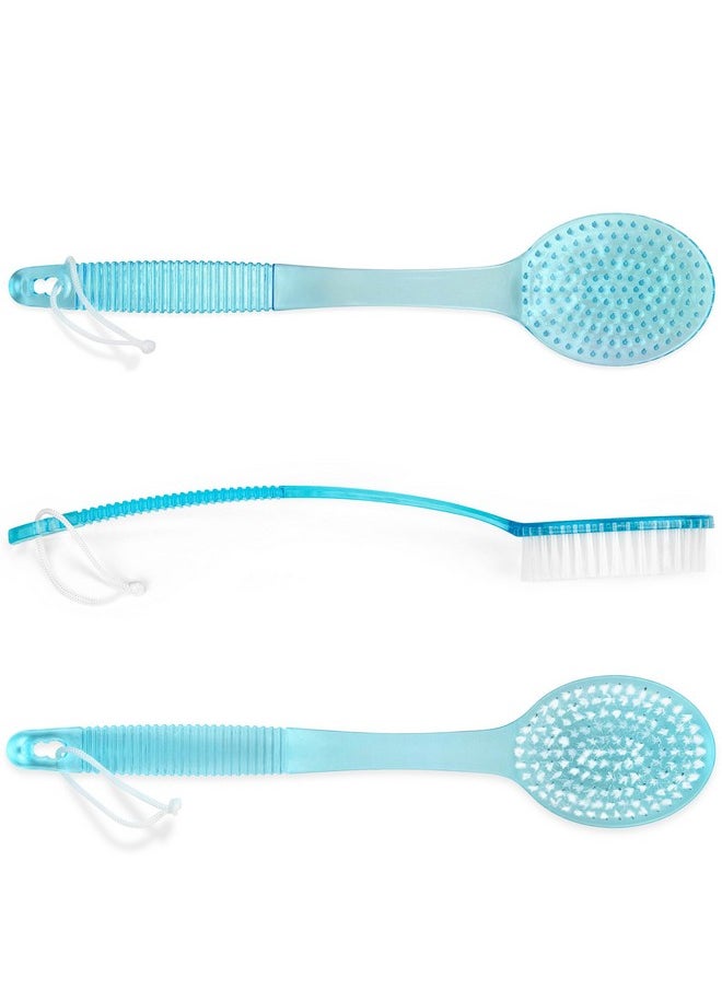 Bath Brush With Bristles, Long Handle For Exfoliating Back, Body, And Feet, Bath And Shower Scrubber, Blue (1 Pack)