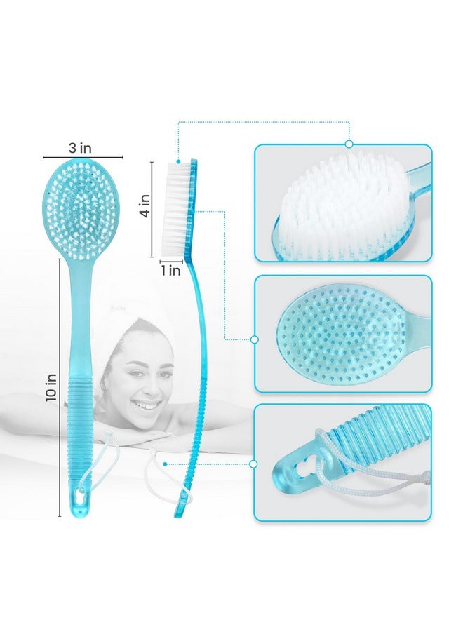 Bath Brush With Bristles, Long Handle For Exfoliating Back, Body, And Feet, Bath And Shower Scrubber, Blue (1 Pack)