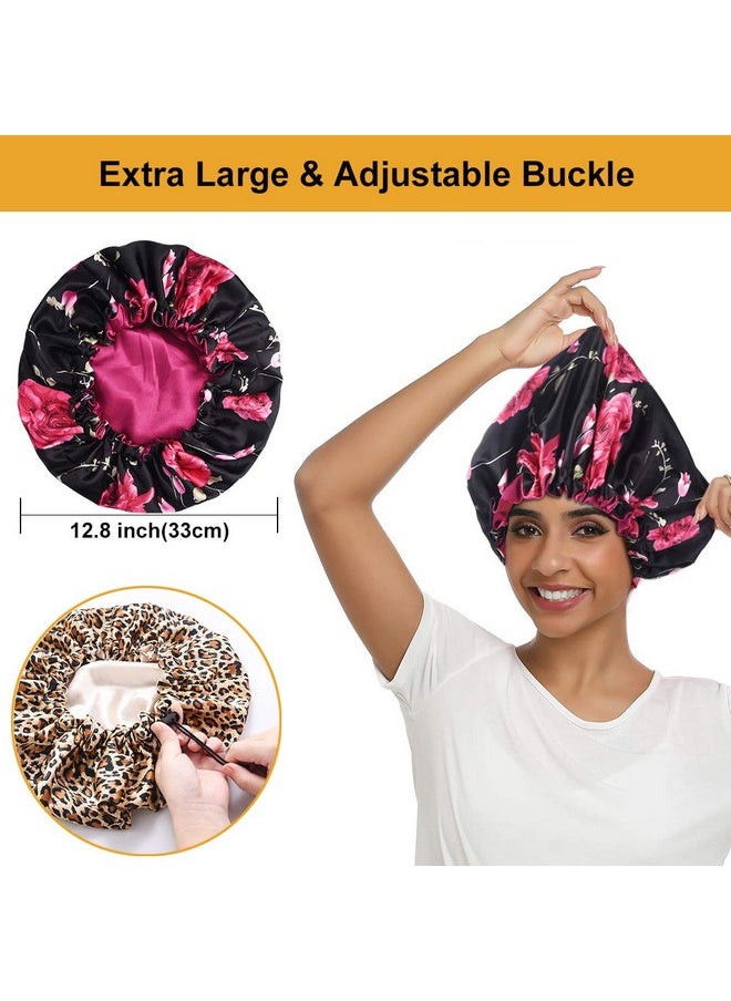 5Pcs Drawstring Large Satin Bonnet For Black Women, Double Layer Reversible Silk Hair Cap For Curly Hair Braids,C