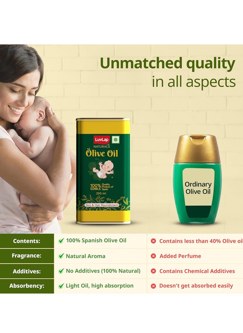 LuvLap Naturals Baby Body Massage Olive Oil, 200 ML, Spanish Premium Olive Oil, Enhances Bone & Muscle Strength, 200 ML