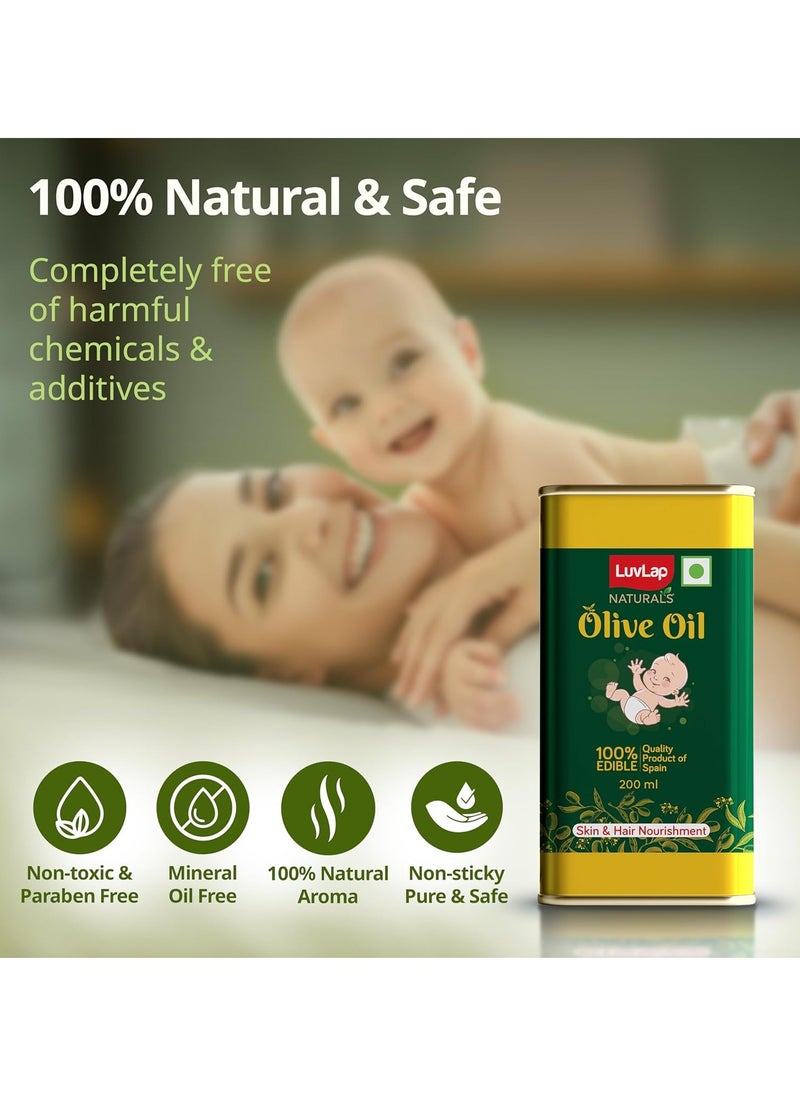 LuvLap Naturals Baby Body Massage Olive Oil, 200 ML, Spanish Premium Olive Oil, Enhances Bone & Muscle Strength, 200 ML