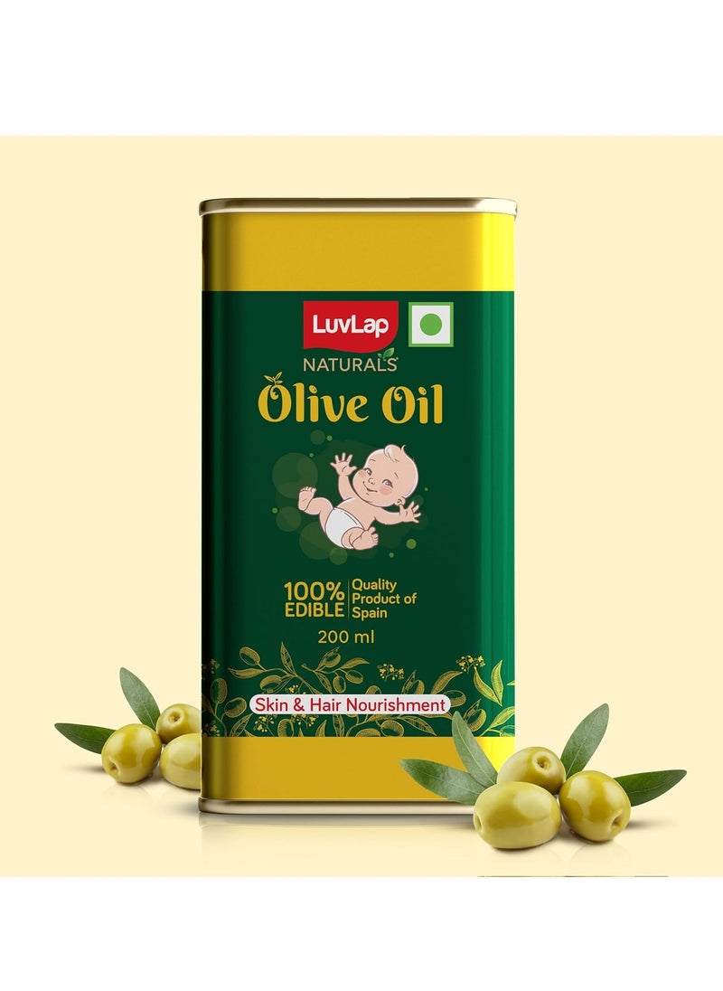 LuvLap Naturals Baby Body Massage Olive Oil, 200 ML, Spanish Premium Olive Oil, Enhances Bone & Muscle Strength, 200 ML