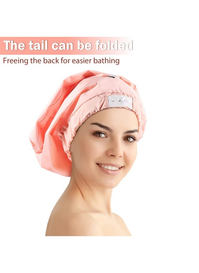 Shower Cap For Women Large Shower Cap Adjustable Shower Cap Pink Shower Cap Waterproof Shower Cap For Women Long Hair (Large, Pink)