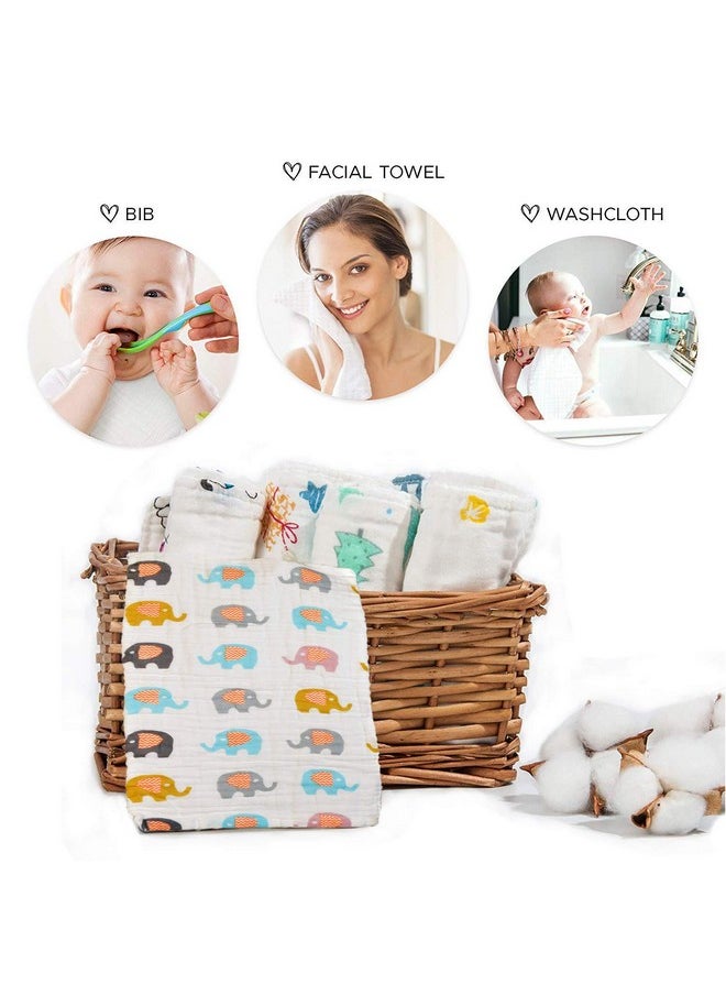 Unisex Baby Organic Cotton Super Soft Absorbent 6 Item Gift Set | 0-3 Years | Muslin 6 Layer Wash Towel- 60X120 Cm -Printed And Pack Of 3 Napkin And 2 Burp Cloth