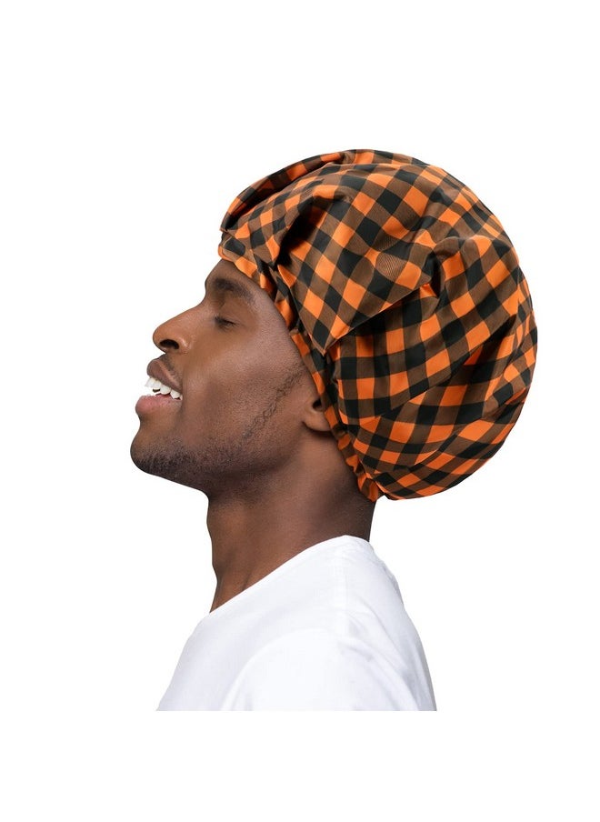 Aterproof Shower Cap For Men - Kenllas Reusable Adjustable Bath Cap For Dreadlock Braids Curly Hair (Orange)