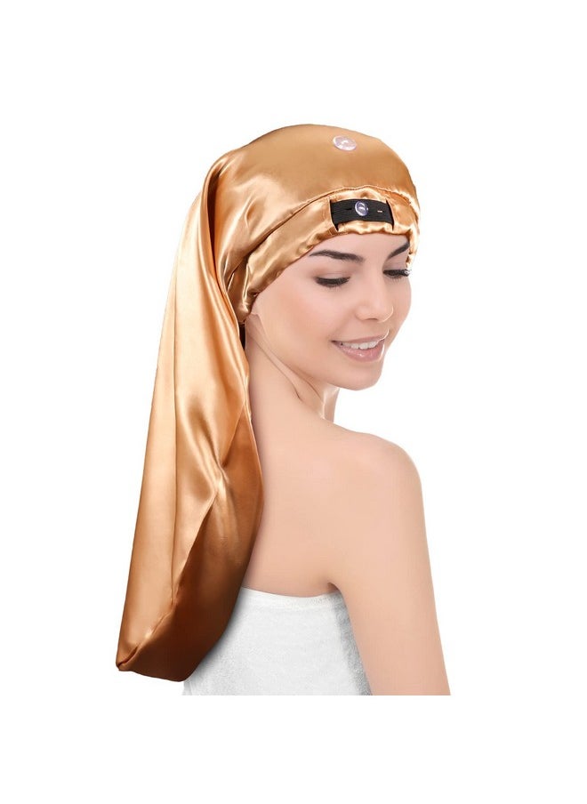 Long Satin Sleep Bonnet- Extra Large Foldable Sleeping Cap For Curly Hair And Dreadlock For Women (Champagne)