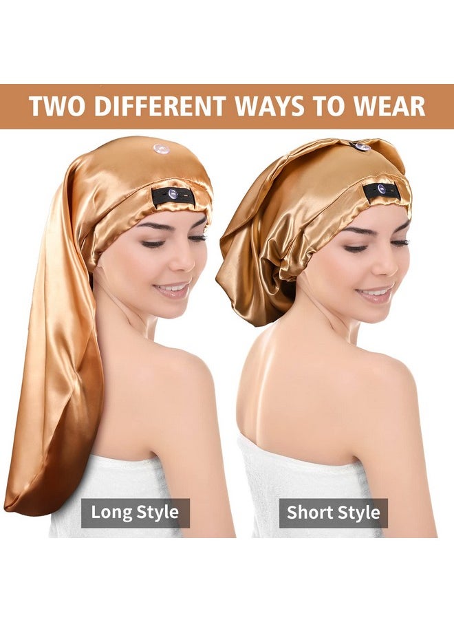 Long Satin Sleep Bonnet- Extra Large Foldable Sleeping Cap For Curly Hair And Dreadlock For Women (Champagne)