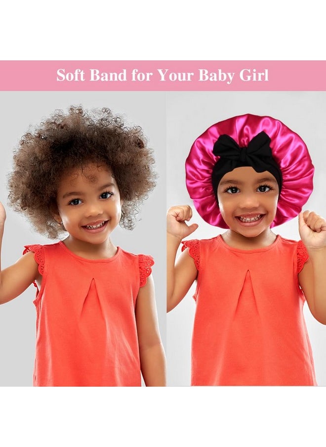 2+2 Satin Bonnets With Scrunchies For Kids, Cute Hair Bonnets For Girls Sleeping Curly Hair, F