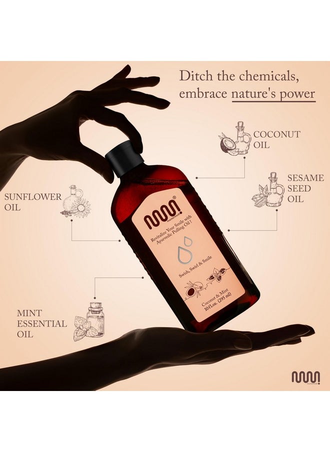 Coconut And Peppermint Oil Pulling (10 Fl.Oz), Mouthwash With Tongue Scraper, Alcohol Free Natural Coconut Oil Pulling For Teeth Whitening,Fresh Breath And Healthier Gum (Pack Of 1)