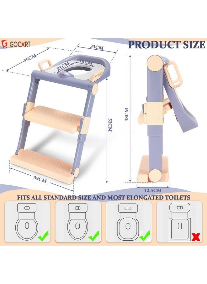 Baby Foldable Potty-Trainer Seat For Toilet Potty Stand With Ladder Step Up Training Stool With Non-Slip Steps Ladder Adjustable Foldable For Boys Girls Toddlers Kids (Peach)