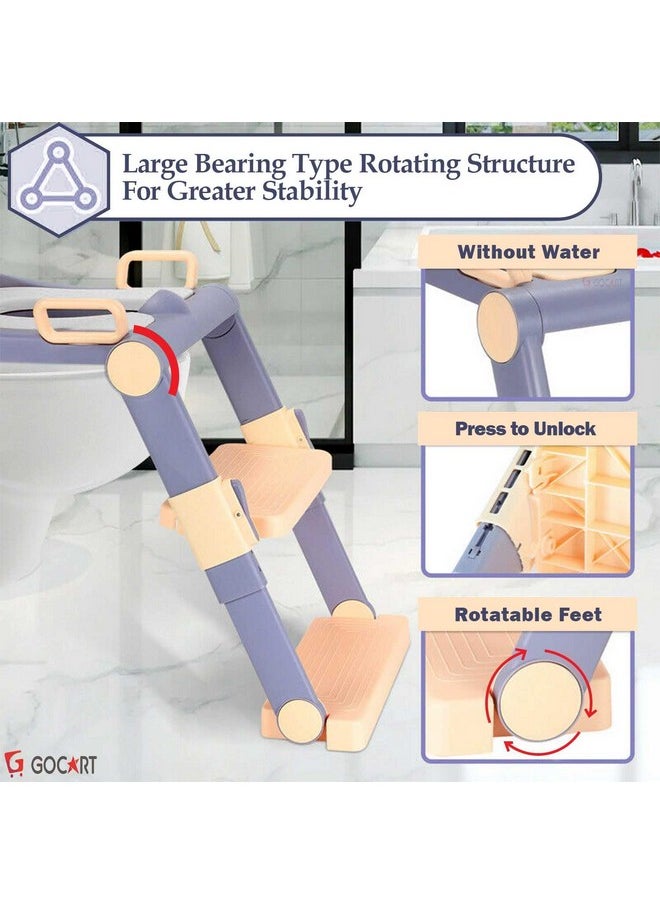 Baby Foldable Potty-Trainer Seat For Toilet Potty Stand With Ladder Step Up Training Stool With Non-Slip Steps Ladder Adjustable Foldable For Boys Girls Toddlers Kids (Peach)