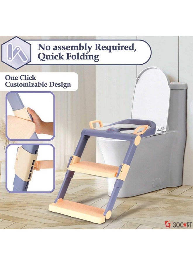 Baby Foldable Potty-Trainer Seat For Toilet Potty Stand With Ladder Step Up Training Stool With Non-Slip Steps Ladder Adjustable Foldable For Boys Girls Toddlers Kids (Peach)