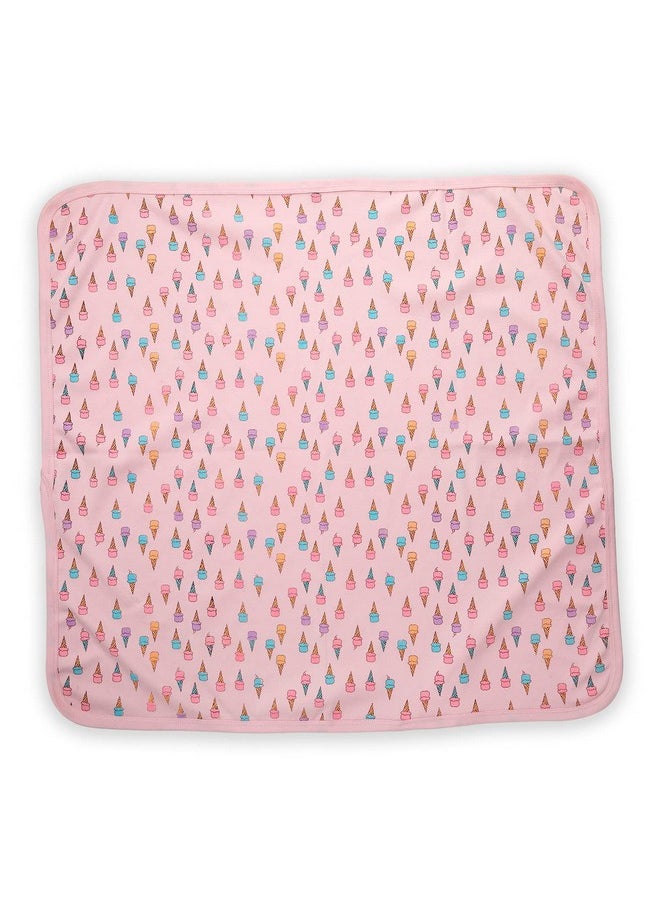 Soft 100% Cotton Hooded Wrapper Cum Warm, Blanket, For New Born Baby To 3 Year Old, 75Cmx75Cm, Ice Cream Print (Pink)