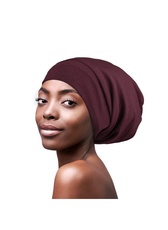 Sleep Cap For Women Silk Satin Lined Dark Burgundy