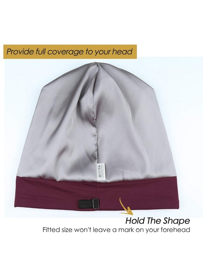 Sleep Cap For Women Silk Satin Lined Dark Burgundy
