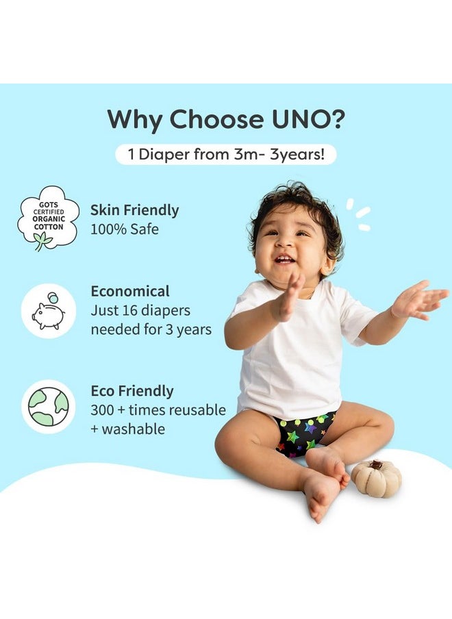 Cloth Diapers For Babies - Starter Pack With 2 Freesize Uno - New Version | Reusable Cloth Diapers For Babies From 3M To 3Y With 3 Reusable Diaper Liners, 2 Inserts And 2 Booster