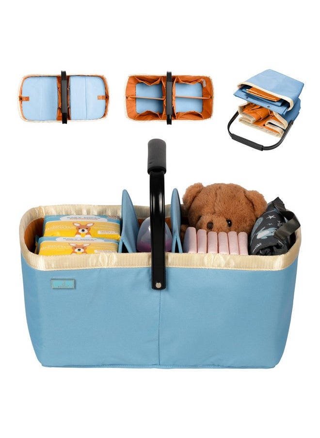 Diaper Caddy: Large Capacity Diaper Organizer Basket, Perfect For Storing Baby Wipes, Diapers & Baby Essentials. Spacious, Convenient For Parents Of Newborn Babies - Blue