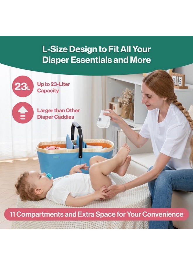 Diaper Caddy: Large Capacity Diaper Organizer Basket, Perfect For Storing Baby Wipes, Diapers & Baby Essentials. Spacious, Convenient For Parents Of Newborn Babies - Blue