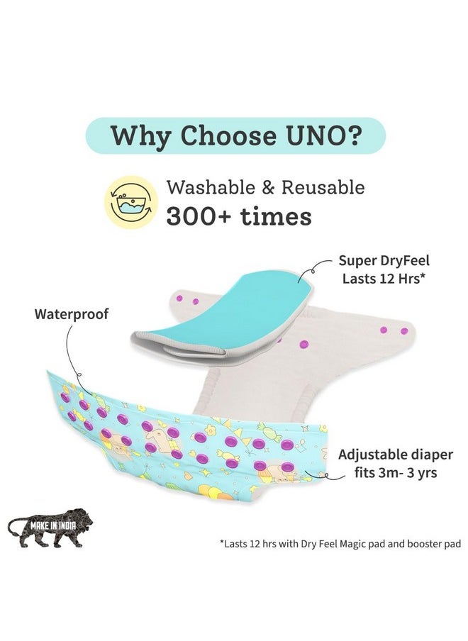 New Uno Freesize Cloth Diaper | Cloth Diaper For Babies 3M To 3Y | Washable & Reusable Cloth Diaper | Comes With Cloth Diaper Insert | 1 Diaper And 1 Organic Cotton Soaker